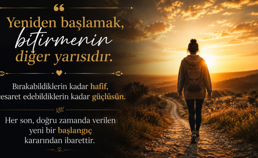 Yeniden başlamak, bitirmenin diğer yarısıdır. Bırakabildiklerin kadar hafif, cesaret edebildiklerin kadar güçlüsün. Her son, doğru zamanda verilen yeni bir başlangıç kararından ibarettir.